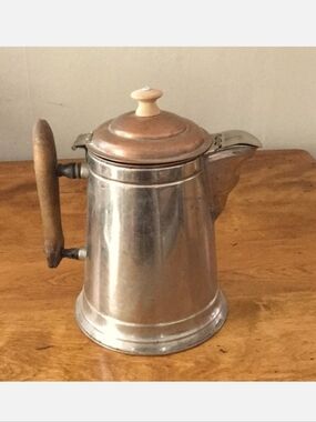 Geo. E. Watson Vintage Coffee Pot Copper Wood Handle Farmhouse Style Antique